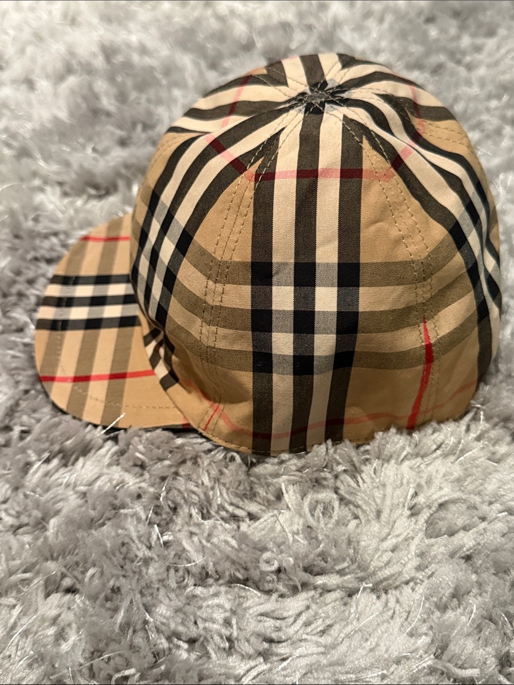 Burberry Beige Nova Check Baseball Cap with Black and Red Stripe - Picture 3 of 4